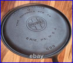 Griswold Cast Iron Round Griddle #9, LBL, 609, c1920-40, Cleaned & Seasoned