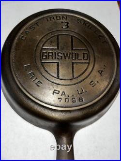 Griswold Cast Iron Skillet #3 Large Block Logo #709B Heat Ring Flat No Wobble