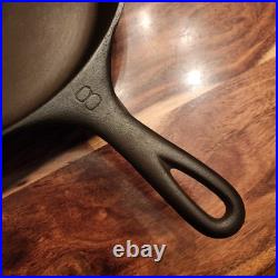 Griswold Cast Iron Skillet #8, Slant Large Block Log0, 704, Heat Ring, c1909-29