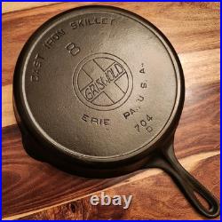 Griswold Cast Iron Skillet #8, Slant Large Block Log0, 704, Heat Ring, c1909-29