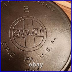 Griswold Cast Iron Skillet #8, Slant Large Block Log0, 704, Heat Ring, c1909-29