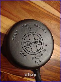 Griswold Cast Iron Skillet No. 5, LBL, EPU, 724, MM C