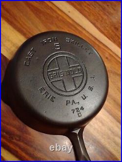 Griswold Cast Iron Skillet No. 5, LBL, EPU, 724, MM C