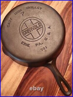 Griswold Cast Iron Skillet, No. 7, LBL, Erie, PA. USA, 701, MM A, c 1930-39