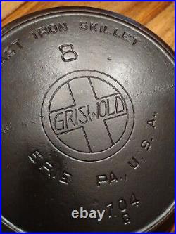 Griswold Cast Iron Skillet, No. 8, LBL Slant, HR, Erie, PA. USA, 704, MM G