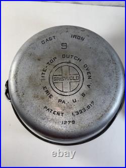 Griswold Cast Iron Tite Top Dutch Oven (#9 1289 Lid/#9 1279 Oven) Silver Chrome