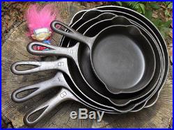 Griswold Erie 3 5 6 7 8 Cast Iron Skillets Set with Matching Early Handles Nice
