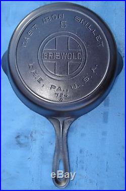Griswold Erie 724A Large #5 Logo Heat Ring Skillet Cast Iron Pan Vtg Antique