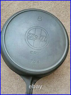 Griswold Erie #8 Slant Logo Cast Iron Skillet withHeat Ring p/n 704A