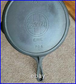 Griswold Erie #8 Slant Logo Cast Iron Skillet withHeat Ring p/n 704A