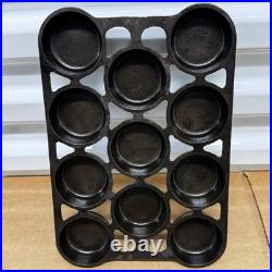 Griswold Erie PA 951 No 12 Cast Iron 11 Cup Gem Baking Pan Slant Logo Rare