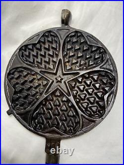 Griswold Heart Star NO. 18 Cast Iron Waffle Iron 919 920 913B Low Base Vintage