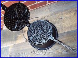 Griswold Hearts & Star #18 Cast Iron 3 PC High Base Waffle Maker, Restored