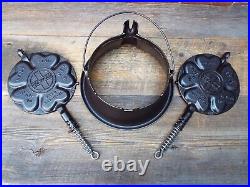 Griswold Hearts & Star #18 Cast Iron 3 PC High Base Waffle Maker, Restored