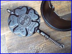 Griswold Hearts & Star #18 Cast Iron 3 PC High Base Waffle Maker, Restored