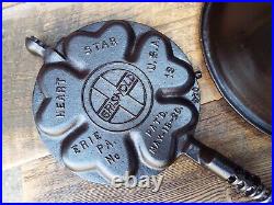 Griswold Hearts & Star #18 Cast Iron 3 PC High Base Waffle Maker, Restored