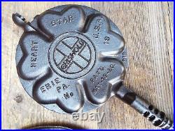 Griswold Hearts & Star #18 Cast Iron 3 PC High Base Waffle Maker, Restored