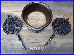 Griswold Hearts & Star #18 Cast Iron 3 PC High Base Waffle Maker, Restored