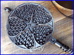 Griswold Hearts & Star #18 Cast Iron 3 PC High Base Waffle Maker, Restored