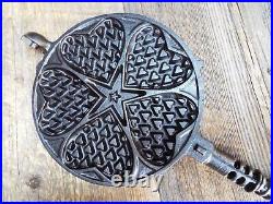 Griswold Hearts & Star #18 Cast Iron 3 PC High Base Waffle Maker, Restored