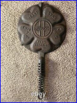 Griswold Hearts & Star #18 Cast Iron Waffle Maker withno Base