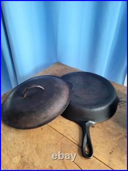 Griswold Iron Skillet #10 (716) With Lid Black Treated(3763HOCM) Erie PA. Antique