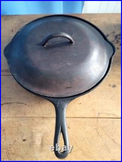 Griswold Iron Skillet #10 (716) With Lid Black Treated(3763HOCM) Erie PA. Antique