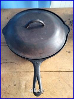 Griswold Iron Skillet #10 (716) With Lid Black Treated(3763HOCM) Erie PA. Antique
