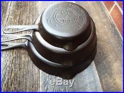 Griswold Large Logo 3 PC set #'s 3, 6, & 9 Cast Iron Skillets, restored