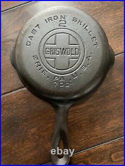 Griswold No. 2 Cast Iron Large Block Logo Skillet Restored Sits Flat