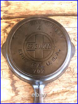 Griswold No. 4 Cast Iron Skillet Slant Logo ERIE PA, U. S. A with Heat Ring 702