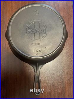 Griswold No. 8 704 Erie Cast Iron Frying Pan Skillet Round Long Handle