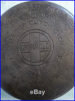 Griswold No. 9 Cast Iron Dutch Oven Tite-Top Baster Lg Logo 2552 Lid Seasoned