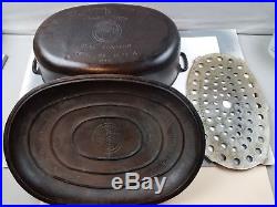 Griswold No. 9 Cast Iron Oval Roaster Partially Marked Top Block Logo w Trivet