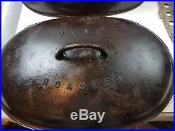 Griswold No. 9 Cast Iron Oval Roaster Partially Marked Top Block Logo w Trivet