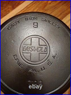 Griswold No. 9 Cast Iron Skillet, Slant LBL, 710B, Erie Ghost, CRACK
