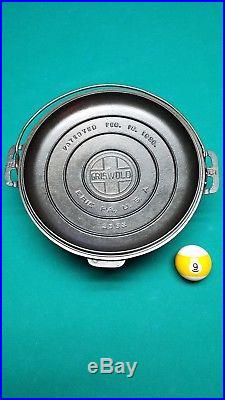 Griswold No. 9 Tite Top Dutch Oven With Low Dome Wire Handle Lid. Block Logo