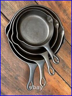 Griswold Puritan Matching Cast Iron Skillet Set 3,5,7,8