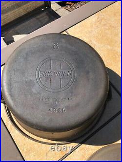 Griswold Slant Logo 833A ERIE No 8 Cast Iron Dutch Oven with 2551 Lid & Trivet