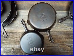 Griswold Small Logo Early Handle #'s 3, 5 10, 12 Cast Iron Skillets, restored