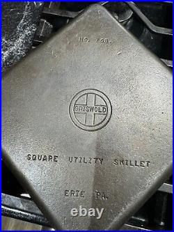 Griswold Square Utility Skillet #768 Erie PA B Cast Iron Pan 9 HTF Glass Lid