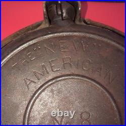 Griswold The New American #8 Cast Iron Waffle Iron with rare base. No 976, 977
