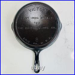 Griswold Victor #8 722C Cast Iron Skillet Seasoned Good Condition