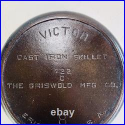 Griswold Victor #8 722C Cast Iron Skillet Seasoned Good Condition