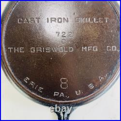 Griswold Victor #8 722C Cast Iron Skillet Seasoned Good Condition