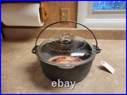 Griswold Wagner cast iron, duel logo, new with label, dutch oven & glass lid