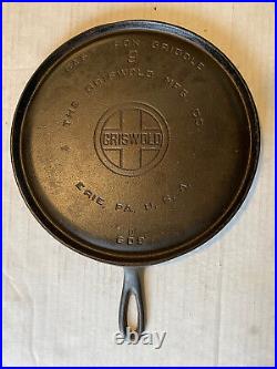 Griswold cast iron griddle # 9, 609 D Erie Pa. U. S. A. LARGE LOGO 11 Inch