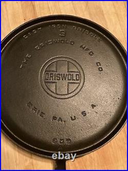 Griswold no. 9 cast iron griddle # 609! Large Block Logo, E. P. U! Excellent