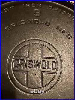 Griswold no. 9 cast iron griddle # 609! Large Block Logo, E. P. U! Excellent