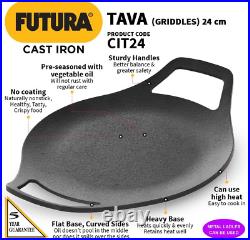 HAWKINS Futura 24 Cm Cast Iron Tava, Cast Iron Tawa for Roti, Cast Iron Cookware